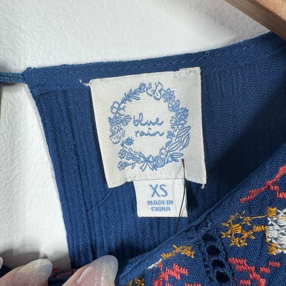 Blue Rain Dress Women Size XS NWT Blue Floral Embroidery Boho Spring Western - Picture 9 of 10